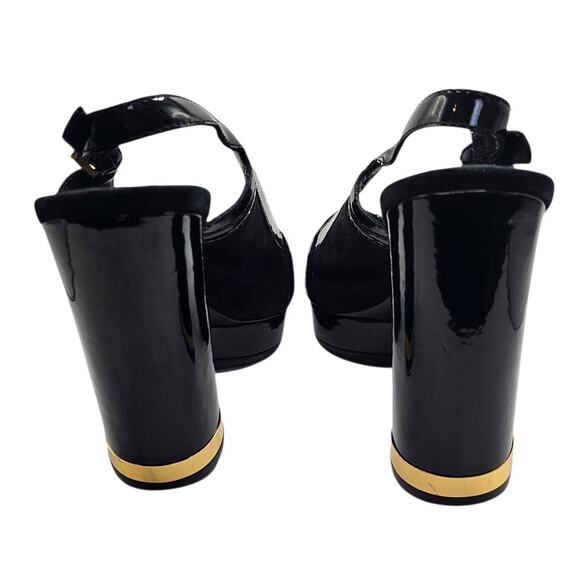 Tory Burch Sample Gemma Black Suede & Patent Leather Platform Heel Slingback - Picture 5 of 10